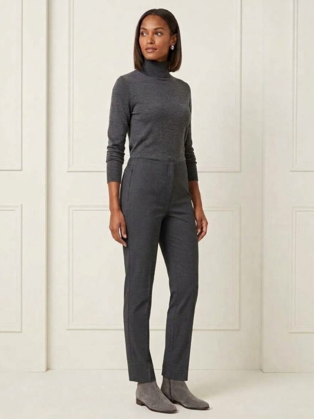 NWT J. Jill Petite 10 Essential Cotton Stretch Graphte Gray Ankle Pants 10P